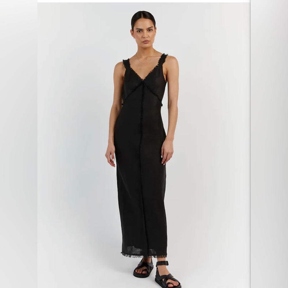 Dissh GEORGIE BLACK LINEN MIDI DRESS size XS / AU 6